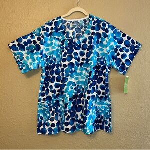 NWT BIO Bring It On Blue Dot Scrub Top Size 3X
